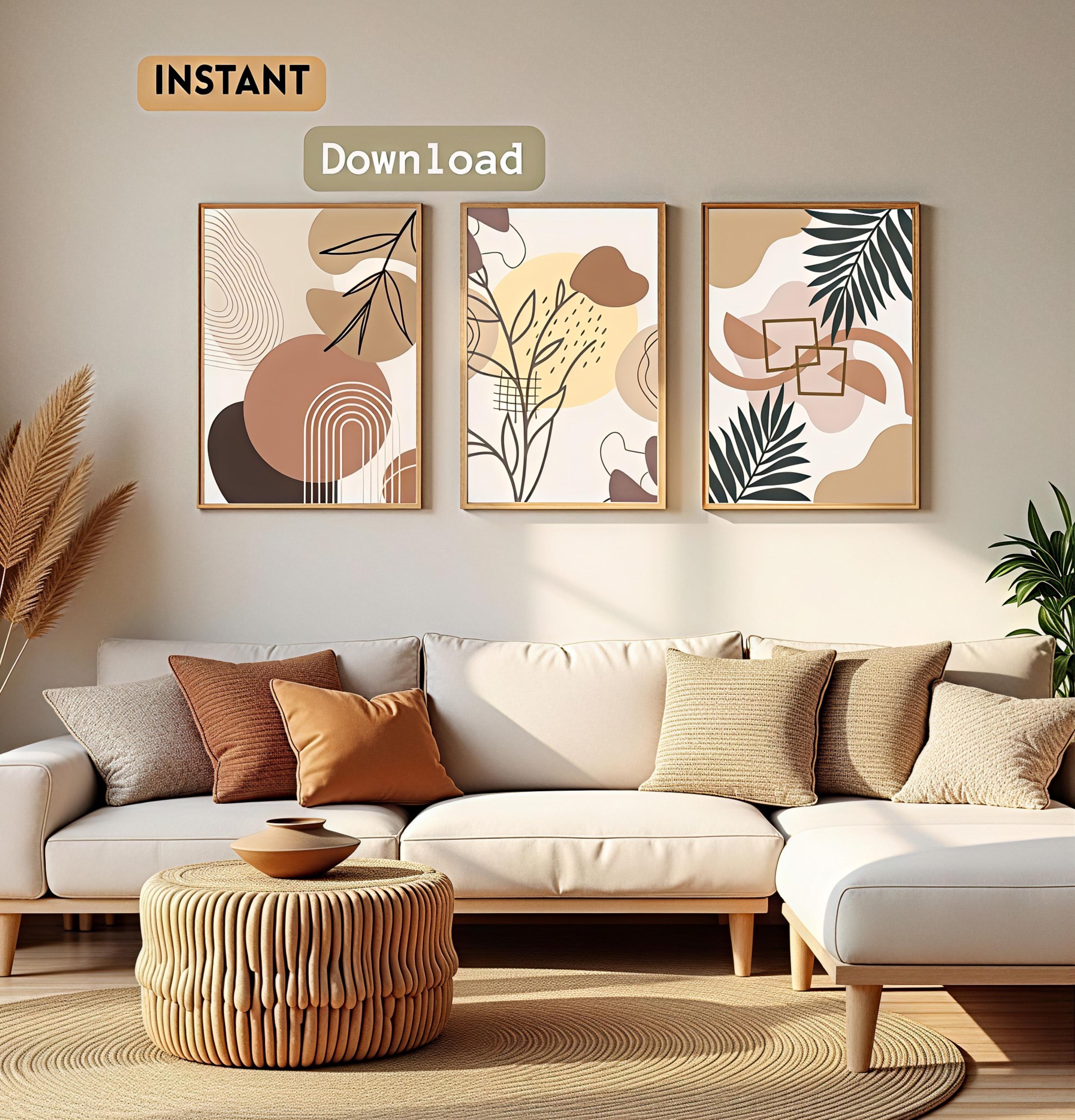 Set of 3 Minimalist Floral Prints – Boho Botanical Abstract Wall Art ...