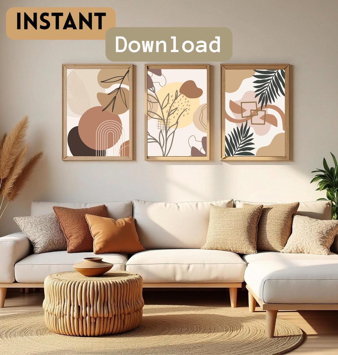 Minimalist Boho Gallery Wall Print Set of 3 Neutral Abstract Art Scandi ...