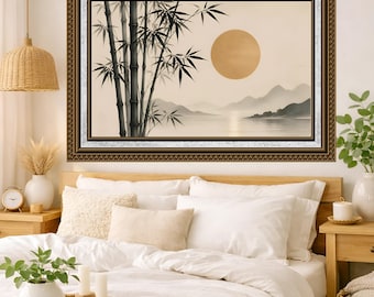 Lámina decorativa de bambú zen para pared – Paisaje minimalista japonés, decoración botánica neutra, arte imprimible para sala de estar tranquila