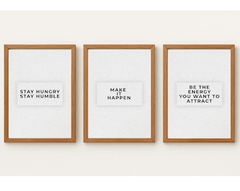 Juego de 3 impresiones de pared con citas motivacionales, decoración minimalista moderna para oficina, descarga digital