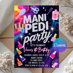 Mani Pedi Birthday Invitation | Editable Digital Download | Spa Party Nail Salon Theme | Printable Template | Instant Download