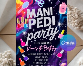 Mani Pedi Birthday Invitation | Editable Digital Download | Spa Party Nail Salon Theme | Printable Template | Instant Download