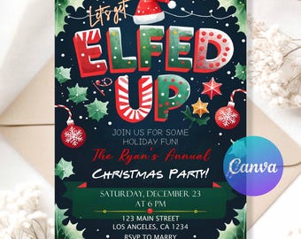 Let’s Get Elfed Up Invitation | Funny Christmas Party Invite | Friendsmas Holiday Invitation | Editable Digital Template