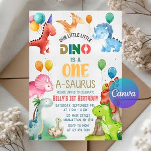 Faire-part d'anniversaire dinosaure, 1er anniversaire, modèle modifiable, téléchargement immédiat, thème dinosaure pour garçons ou filles