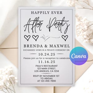 Happily Ever After Reception Invitation | Editable Digital Download | Wedding After-Party Invite | Printable Modern Elopement Template