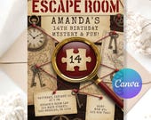 Escape Room Birthday Invitation Template | Editable Escape Room Party Invitation | Mystery Puzzle Game Night Birthday Invite.