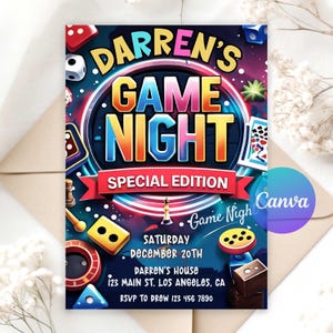 Invitation de fête à la maison pour une nuit de jeu | Téléchargement numérique modifiable | Faire un jeu de société et de cartes d'invitation « Soyons sérieux » | Modèle imprimable