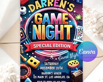 Game Night House Party Invitation | Editable Digital Download | "Let’s Get Serious" Board & Card Game Bash Invite | Printable Template