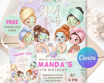Spa Party Birthday Invitation Template Printable | Pamper Party Birthday Invite | Girls Spa Day Birthday Editable Digital Invitation