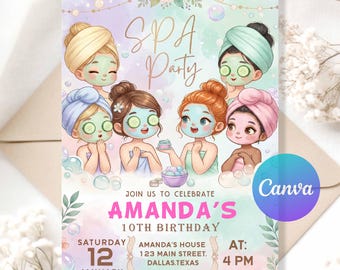Spa Party Birthday Invitation Template Printable | Pamper Party Birthday Invite | Girls Spa Day Birthday Editable Digital Invitation
