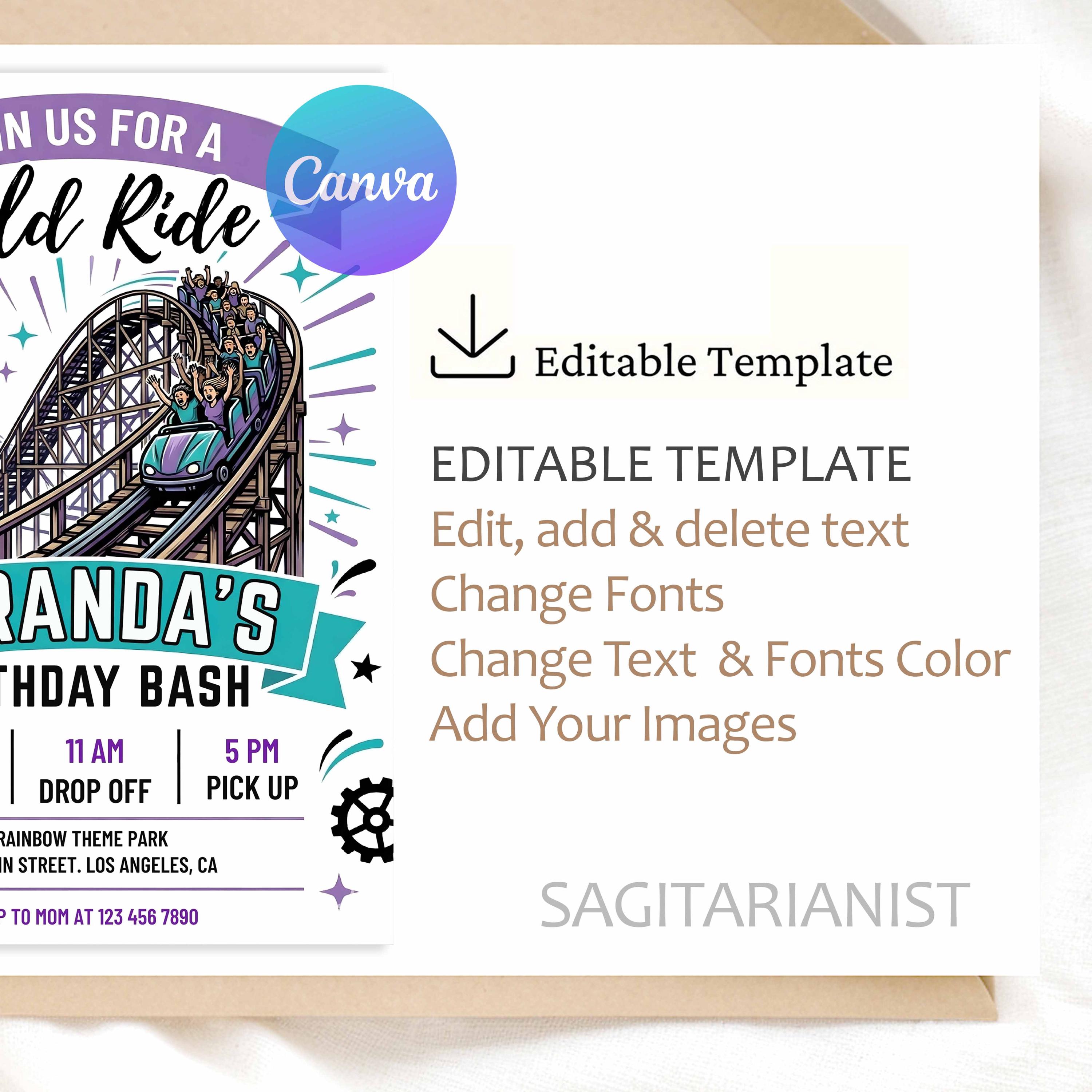 Roller Coaster Birthday Invitation – Amusement Park Wild Ride Party ...