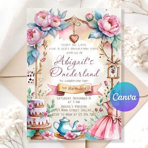 Wonderland Birthday Party Invitation | Editable Party  in Wonderland Theme | Whimsical Tea Party | Printable Template | Instant Download