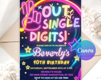Peace Out Single Digits Birthday Invitation | Editable Digital Download | Tie‑Dye Retro 10th Birthday Party Invite | Printable Template