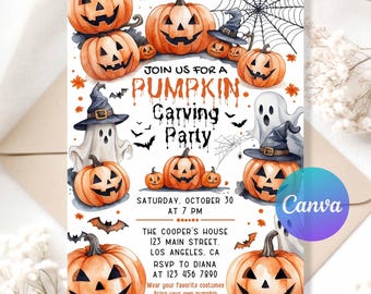 Halloween Pumpkin Carving Party Invitation | Editable Digital Download | Spooky Jack-O-Lantern Invite | Printable Halloween Invitation