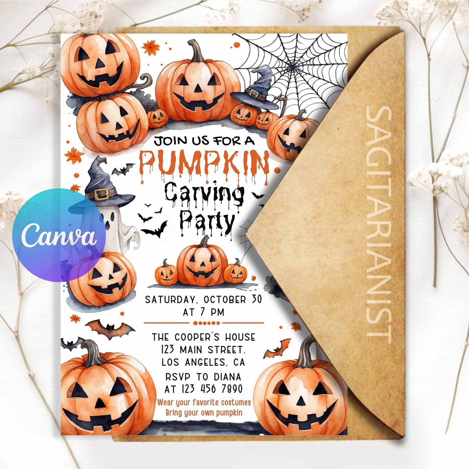Halloween Pumpkin Carving Party Invitation Editable Digital Download