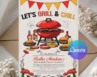 BBQ Birthday Invitation | Editable Backyard Cookout Party Invite | Grill & Chill Digital Template | Printable Barbecue | Instant Download