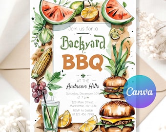Backyard BBQ Birthday Invitation | Editable Grill Party Invite for Him or Her | Summer Cookout Theme | Printable Template | Instant Download