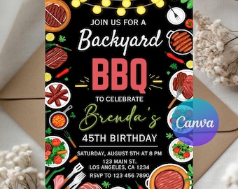 Backyard BBQ Birthday Invitation, Digital Cookout Party Invite, Editable Template, Instant Download, Grill & Chill Summer Celebration