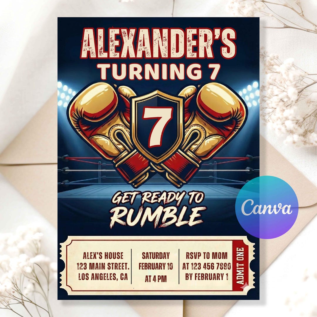 Boxing Training Invitations Boxing Birthday Invitation – Knockout Party Digital Invite, Editable ...