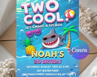 Two Cool 2nd Birthday Invitation | Editable Digital Download | Retro birthday Party Invite | Printable Second Birthday | Instant Download