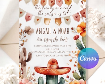 Fiesta Engagement Invitation | Couples Shower Bridal Invite | Mexican Cactus Succulent Desert Floral Theme | Digital Download Template