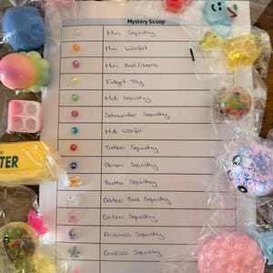 Squishy Mystery Box - Mystery Scoop, Mystery Scooping Squishy & Stressboll | Antistress-knådningsleksaksmix | 1 skopa minst 10 produkter
