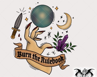 Burn the Rulebook PNG, Witch Hand Tattoo Clipart, Female Rage Design for Crafts, Witchy PNG Download, Traditional Tattoo Clipart for Sticker