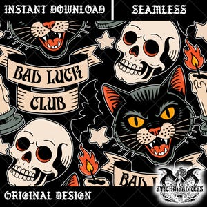 Svart otursklubb Flash sömlöst mönster, vintage Halloween-tatueringsbakgrund, kusligt säsong ockult sömlöst mönster PNG för sublimering