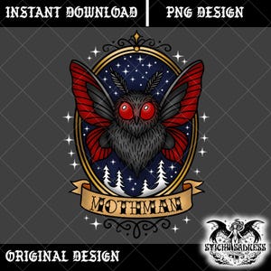 Mothman PNG, Tattoo Cryptid Frame Clipart, Alternative Traditional Tattoo PNG for Printing, Stickers, Shirts, Sublimation, Stickers, Mug