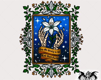 Lay Me Gently PNG, Gothic Traditional Tattoo Clipart, Musically Inspired Digital Art Download for Stickers Sublimation Printing Crafts