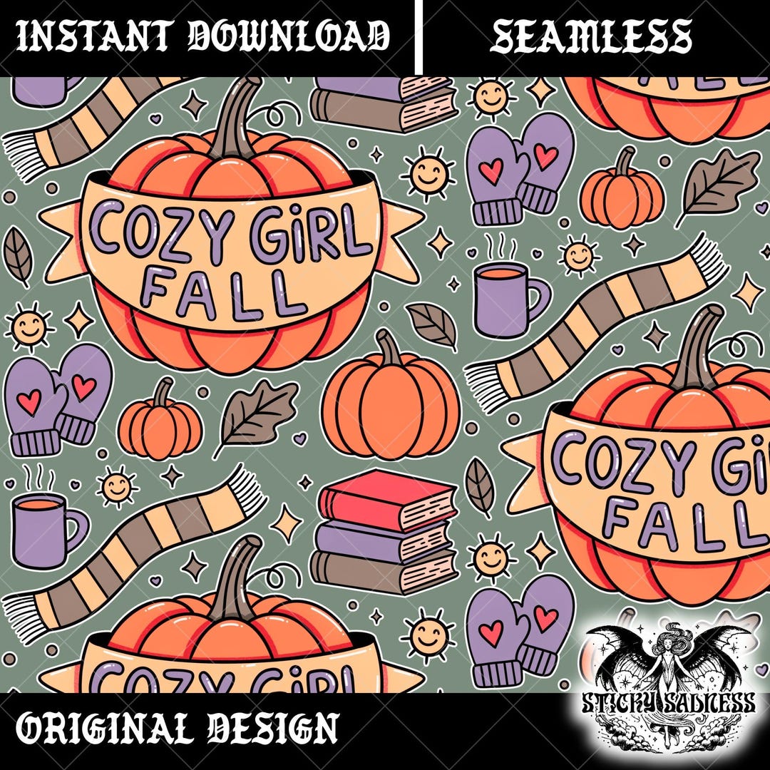 Sage Cozy Girl Fall Bookish Background, Occult Girly Seamless Pattern ...