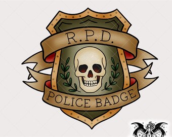 Classic Zombie Game RPD Police Badge Design, Alternative Traditional Tattoo PNG for Printing, Stickers, Shirts, Sublimation, Stickers, Mugs