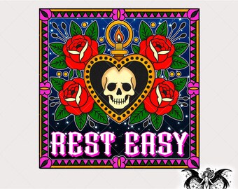 Rest Easy PNG, Vintage Southern Gothic Design, Digital Sticker Design for Sublimation DTF Digital Art, Tattoo Flash Clipart
