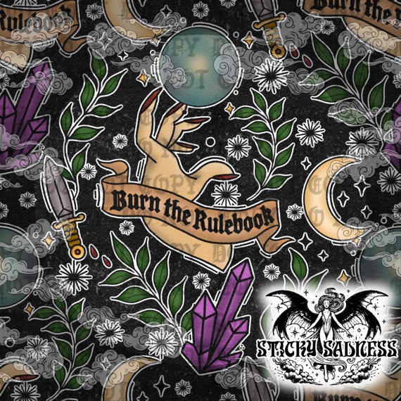 Dark Witchy Tattoo Seamless Pattern PNG, Female Rage Gothic Occult Digital Surface Design for Fabric Wallpaper Vinyl Apparel, Repeat Pattern