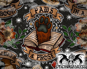 Donkere leesgrage hond naadloos patroon, leesgrage tattoo-flitspatroon png, neus in een boek, leuk herhalend patroon voor sublimatiedruk