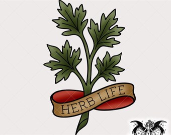 Classic Zombie Game Green Herb Design, Alternative Traditional Tattoo PNG for Printing, Stickers, Shirts, Sublimation, Stickers, Mugs