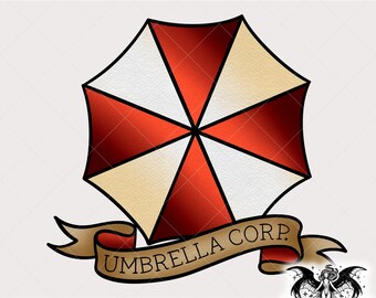 Classic Zombie Game Umbrella Design, Alternative Traditional Tattoo PNG for Printing, Stickers, Shirts, Sublimation, Stickers, Mugs