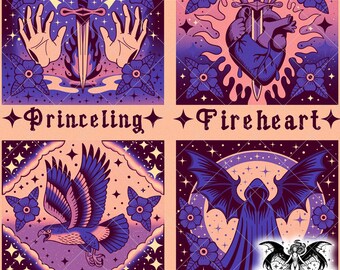 Violet Vintage Fantasy Poster Seamless Pattern, Bookish Tattoo Pattern PNG, Romantasy Pattern, Repeating Pattern for Sublimation Printing