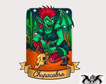 Chupacabra Pinup PNG, Tattoo Cryptid Clipart, Alternative Traditional Tattoo PNG for Printing, Stickers, Shirts, Sublimation, Stickers, Mug