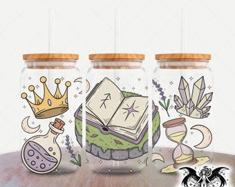 Archivo digital Fantasy Academia, envoltura para lata de vidrio de 16 oz, PNG de 300 DPI, vinilo impreso por sublimación UVDTF, envoltura transparente, diseño de bruja cottagecore