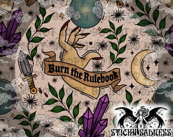 Tan Witchy Tattoo Seamless Pattern PNG, Female Rage Gothic Occult Digital Surface Design for Fabric Wallpaper Vinyl Apparel, Repeat Pattern