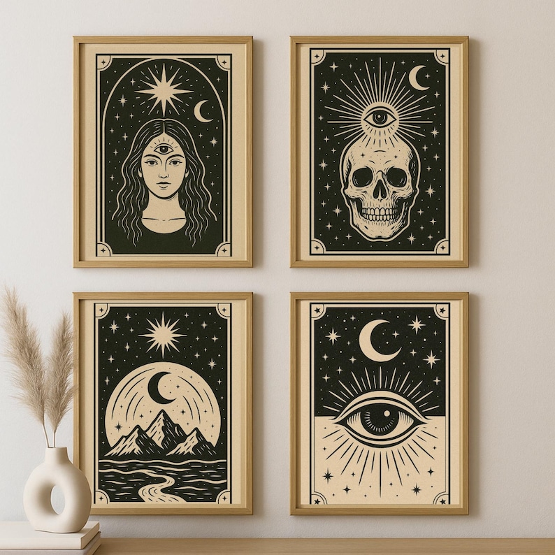 Mystical Printable Posters – Set of 4 Esoteric Wall Art Prints (A4 PDF ...