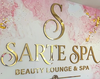 Aangepast logobord, bord schoonheidssalon, 3D-spiegel acryl bedrijfsbord, lasergesneden muurlogo, decor receptie, kantoorinrichting spa, bewegwijzering spakliniek