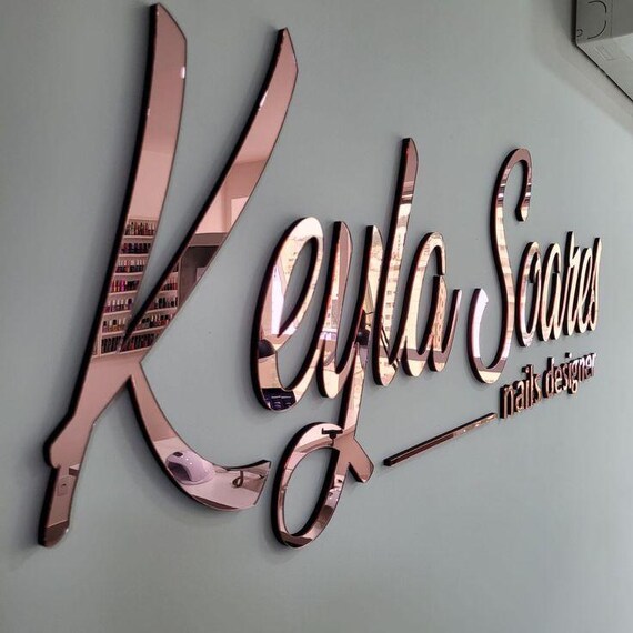 Laser Cut Logo Sign, Beauty Salon Sign, Reception Logo Sign, Business Signage, Clinic Sign, Spa Sign, Mirror Acrylic Sign, Rose Gold Sign