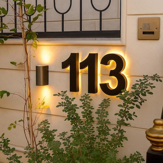 Backlit Sign, House Number Sign, Custom Address Sign, LED Metal Letters, Outdoor Light Up Sign, Shop Address Sign, Illuminated Number Sign