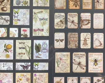 3 Vintage Scrapbook Sticker Sheets, Pre-Cut Journal Stickers, Insects Plants Sticker, Botanical Ephemera for Junk Journal, Collage, Planner
