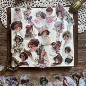 56 Vintage Lady Illustration Sticker Pack, Retro Victorian Women Scrapbook Ephemera, Junk Journal Kit for Journaling, Collage Paper Crafting