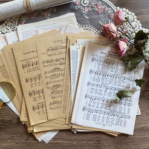 Effimere di Junk Journal, carta per scrapbooking, carta vintage, fogli di carta invecchiata, carta per collage, spartiti musicali, pagine di libri antichi