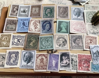 60 st vintage stämpelklistermärken, historiska figurer och kungligheter med porträtttema, portotypsnittstema, skräpjournalkit, efemera, scrapbooking