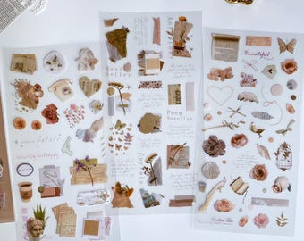 18 hojas de pegatinas de arte y literatura con estética vintage, juego de pegatinas precortadas para diario, 6 temas para diario creativo, scrapbooking, decoración para correspondencia y agenda.